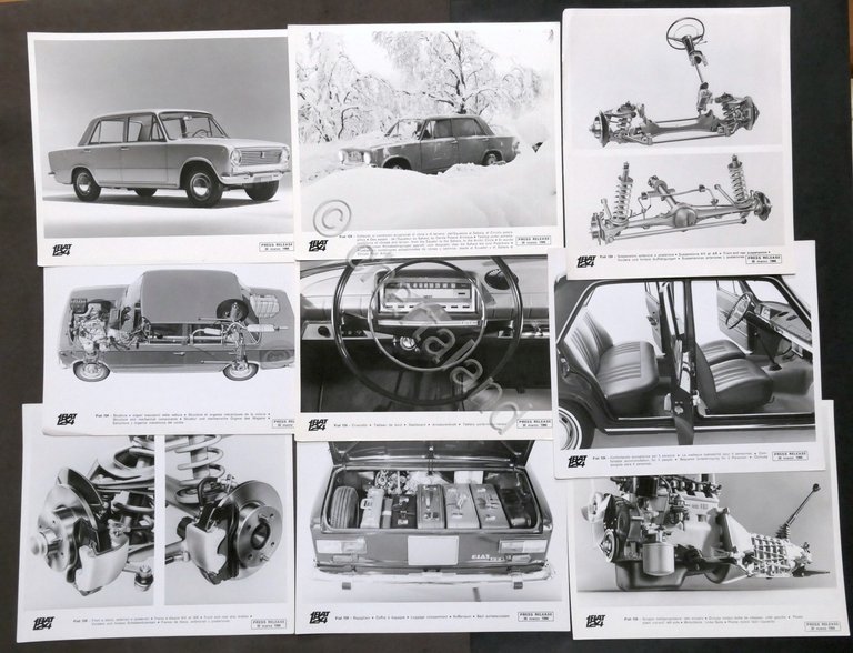 Lotto 20 fotografie e disegni tecnici FIAT 124 - anno …