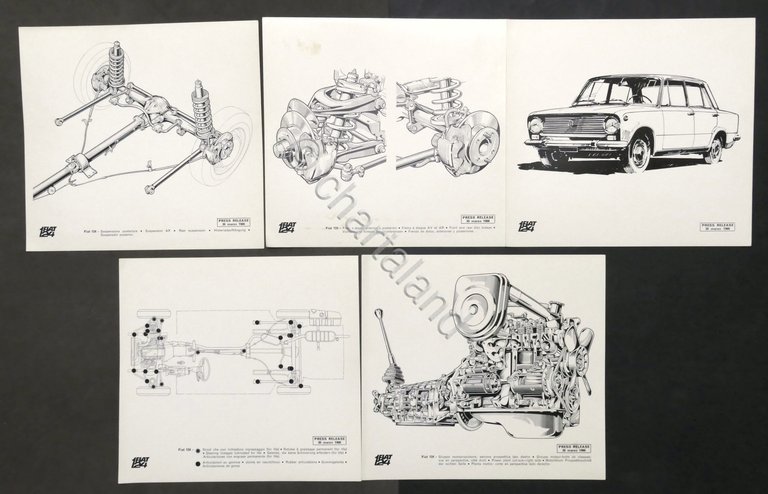 Lotto 20 fotografie e disegni tecnici FIAT 124 - anno …