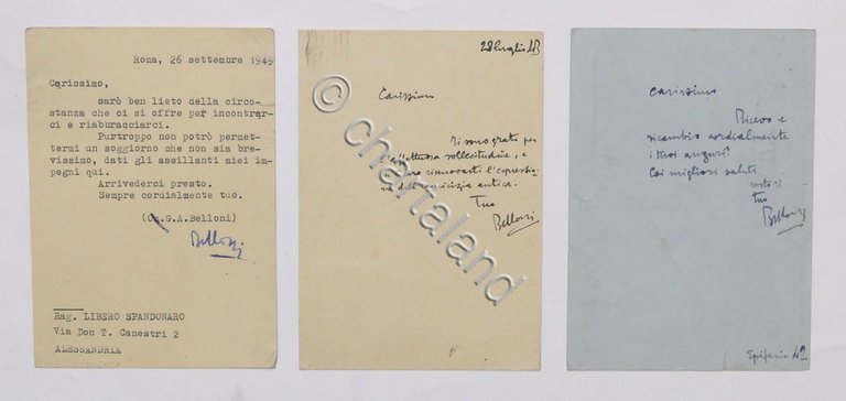 Lotto 3 autografi deputato Giulio Andrea Belloni a Libero Spandonaro … | Immagine Gallery 3