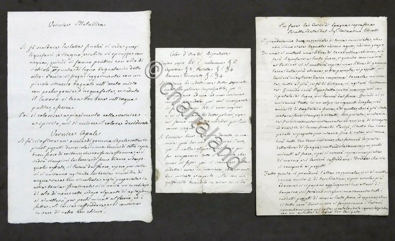 Lotto 3 ricette industriali manoscritte - Vernici - fine '800