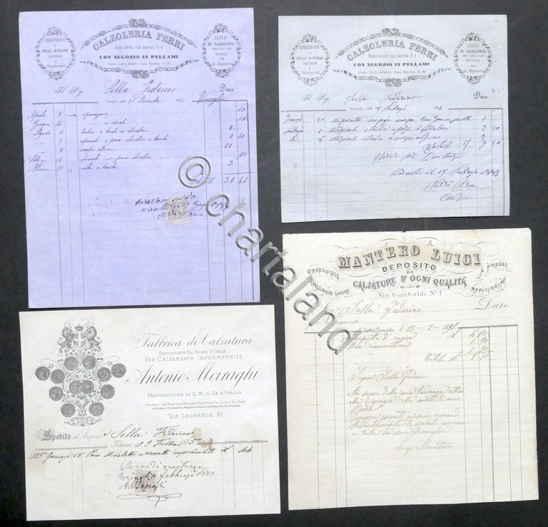 Lotto 4 fatture Calzolerie / vendita Calzature a Federico Sella …