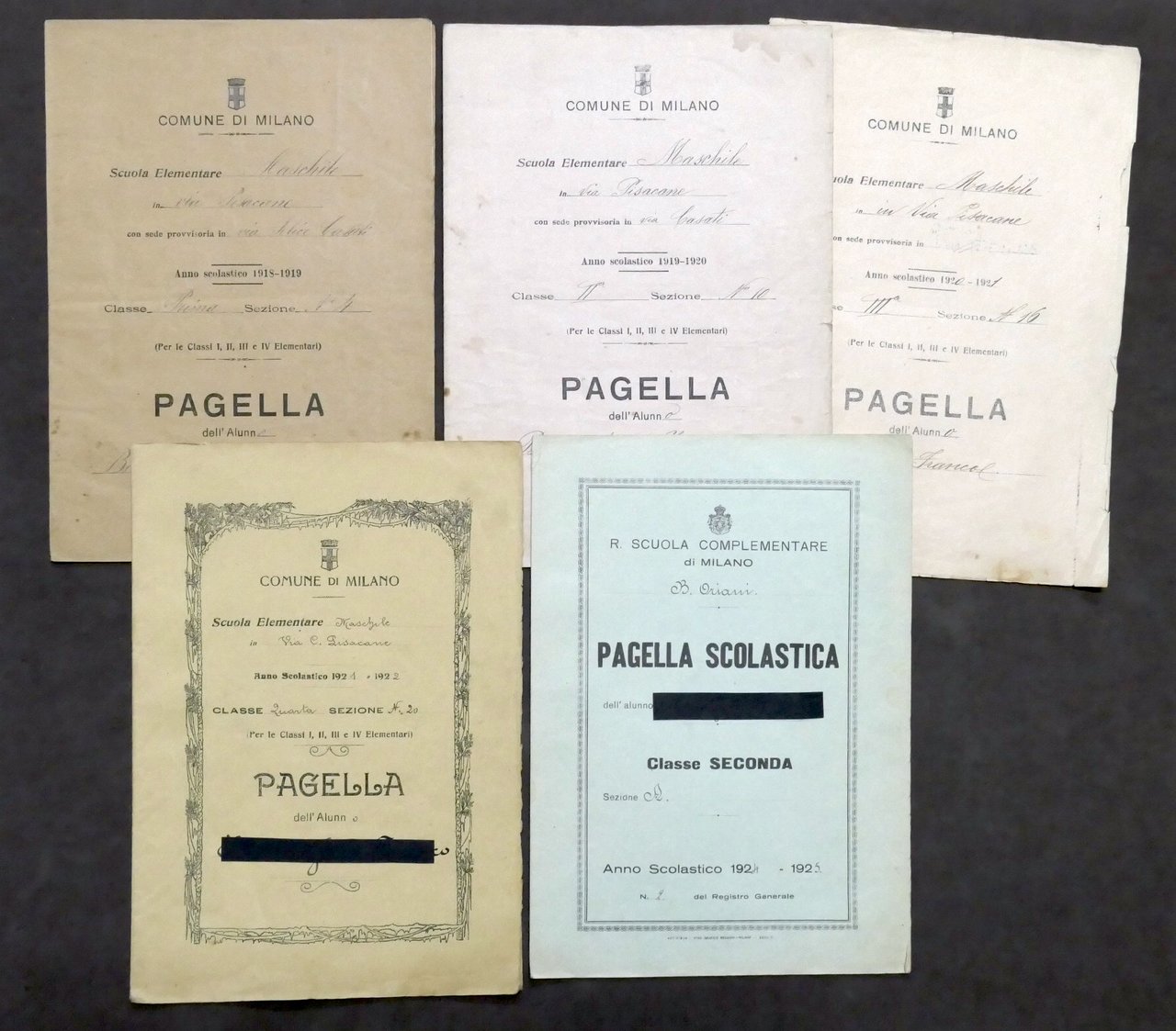 Lotto 5 pagelle Scuola Elementare e Complementare - Milano - …