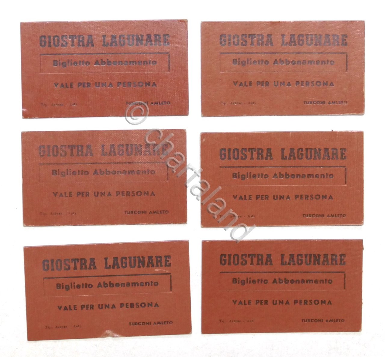 Lotto 6 biglietti d'epoca - Giostra Lagunare - Turconi Amleto …