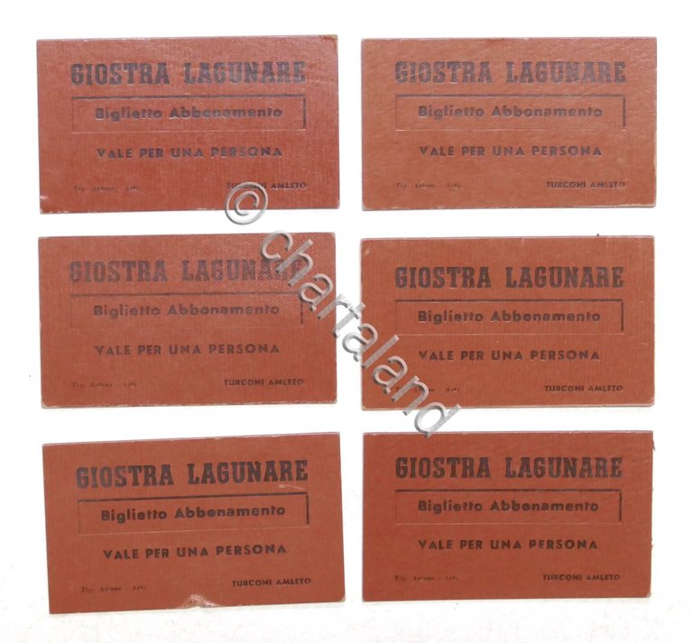 Lotto 6 biglietti d'epoca - Giostra Lagunare - Turconi Amleto …