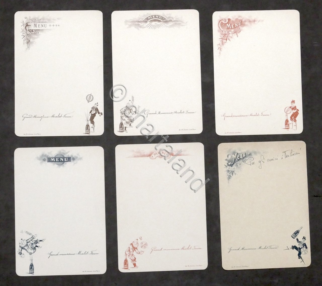 Lotto 6 Menu Grand Mousseux Malet Fauvre - inizio '900