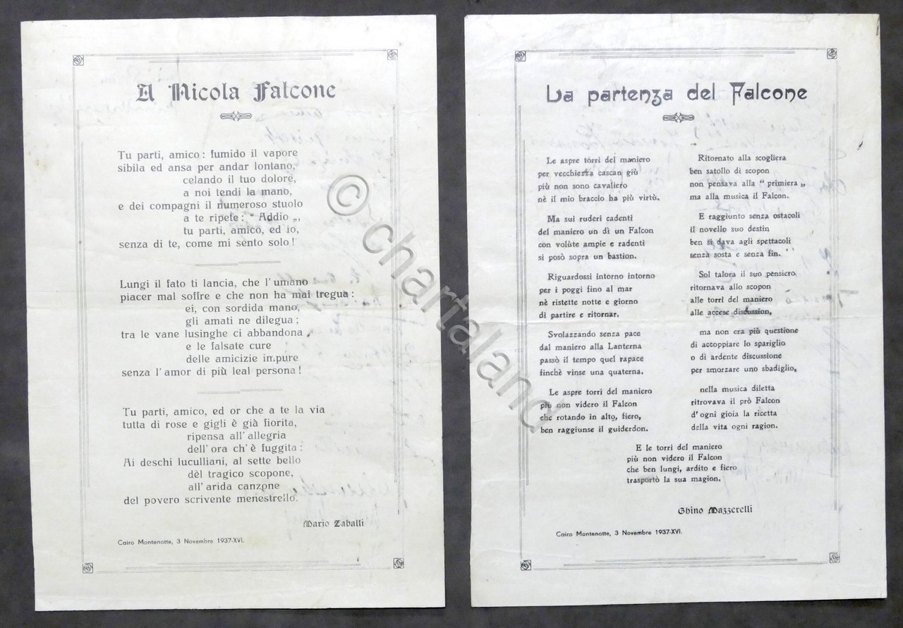 Lotto sonetti commemorazione Nicola Falcone - Cairo Montenotte - 1937 …