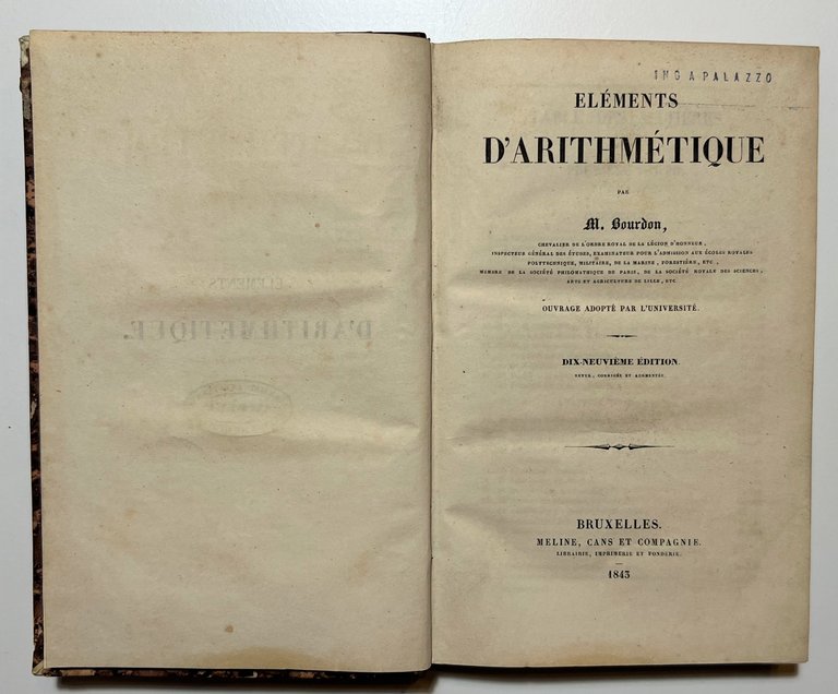 M. Bourdon - Elements D'Arithmetique - ed. 1843