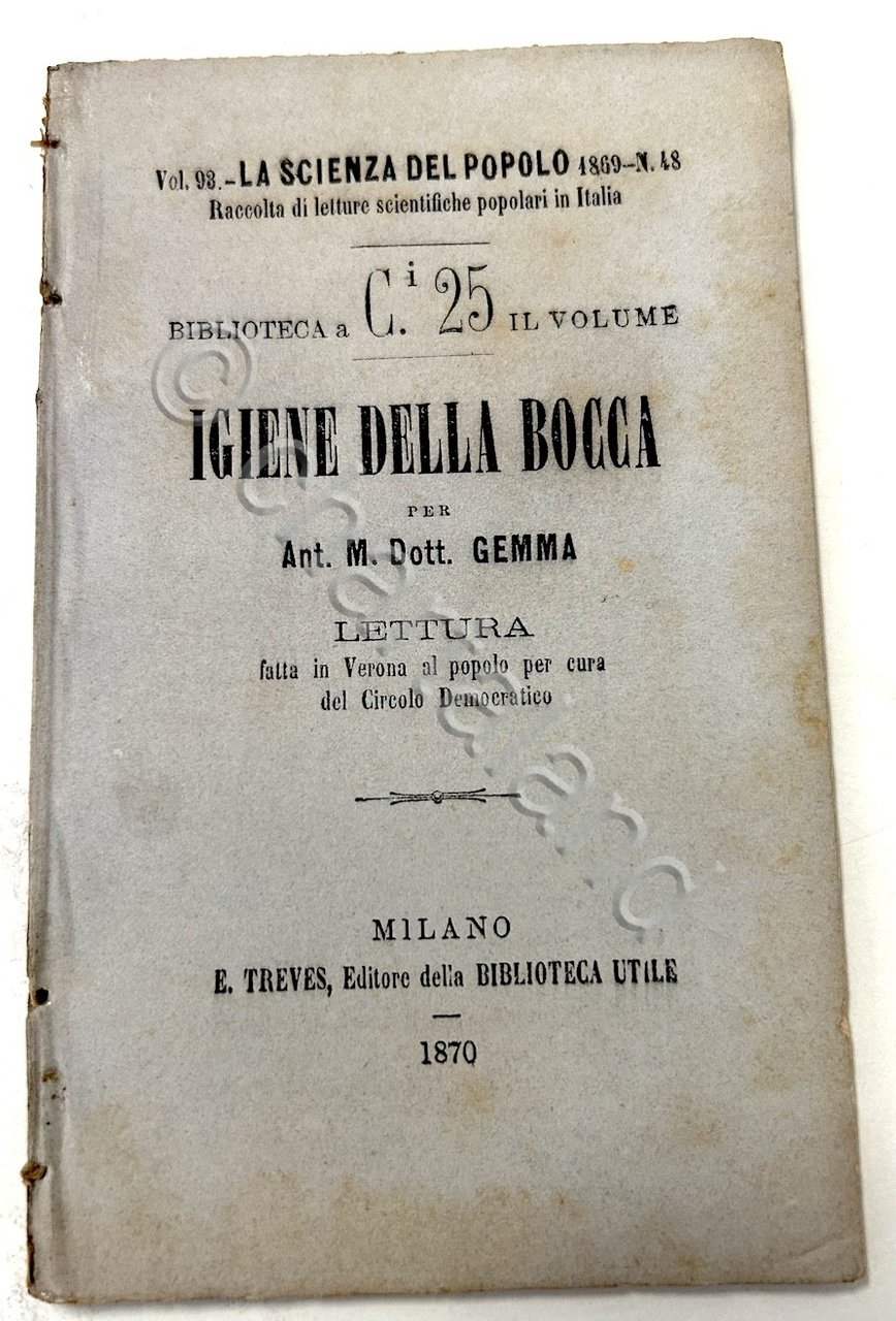 M. Gemma - Igiene della Bocca - ed. 1870 Scienza … | Immagine principale