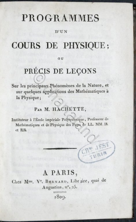 M. Hachette - Programme d'un cours de physique ou precis … | Immagine Gallery 2