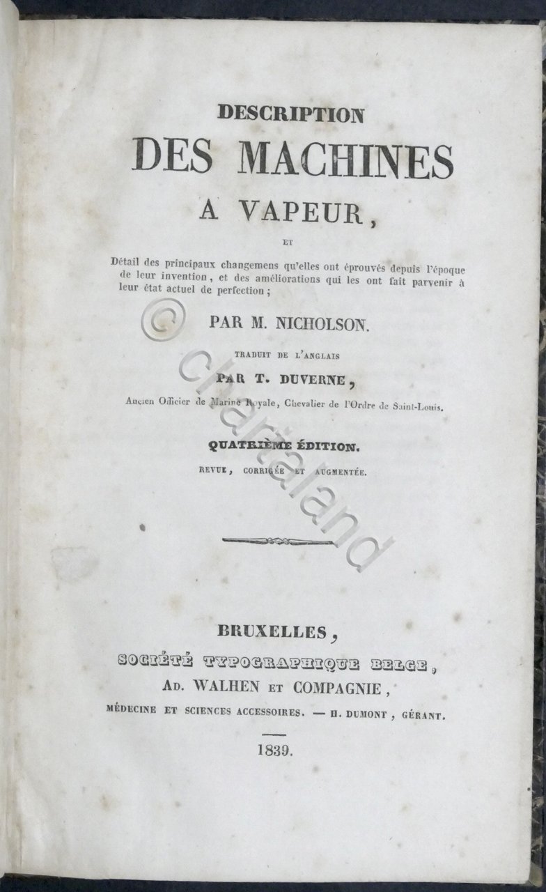 M. Nicholson - Description des machines a vapeur - ed. …