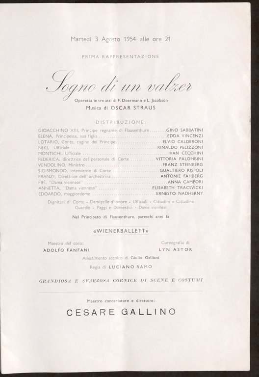 Manifestazioni Teatrali Castello di San Giusto Estate 1954 - Sogno …