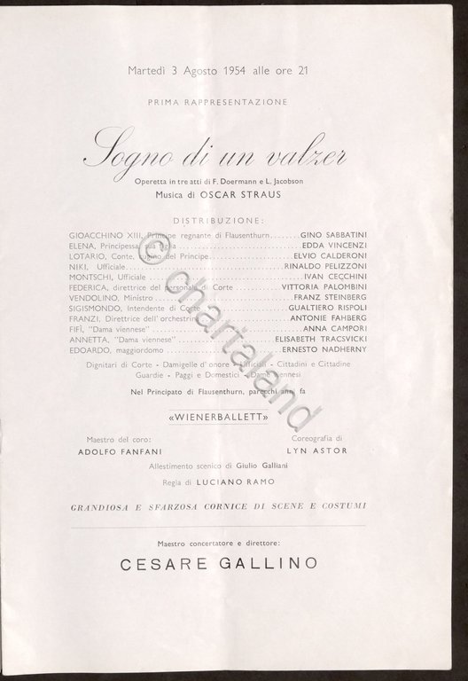 Manifestazioni Teatrali Castello di San Giusto Estate 1954 - Sogno …