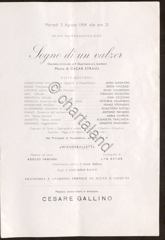 Manifestazioni Teatrali Castello di San Giusto Estate 1954 - Sogno …