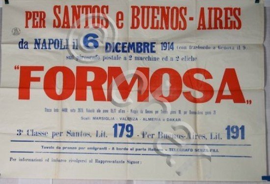 Manifesto - Societe Generale Transports Maritimes Vapeur Piroscafo Formosa 1914