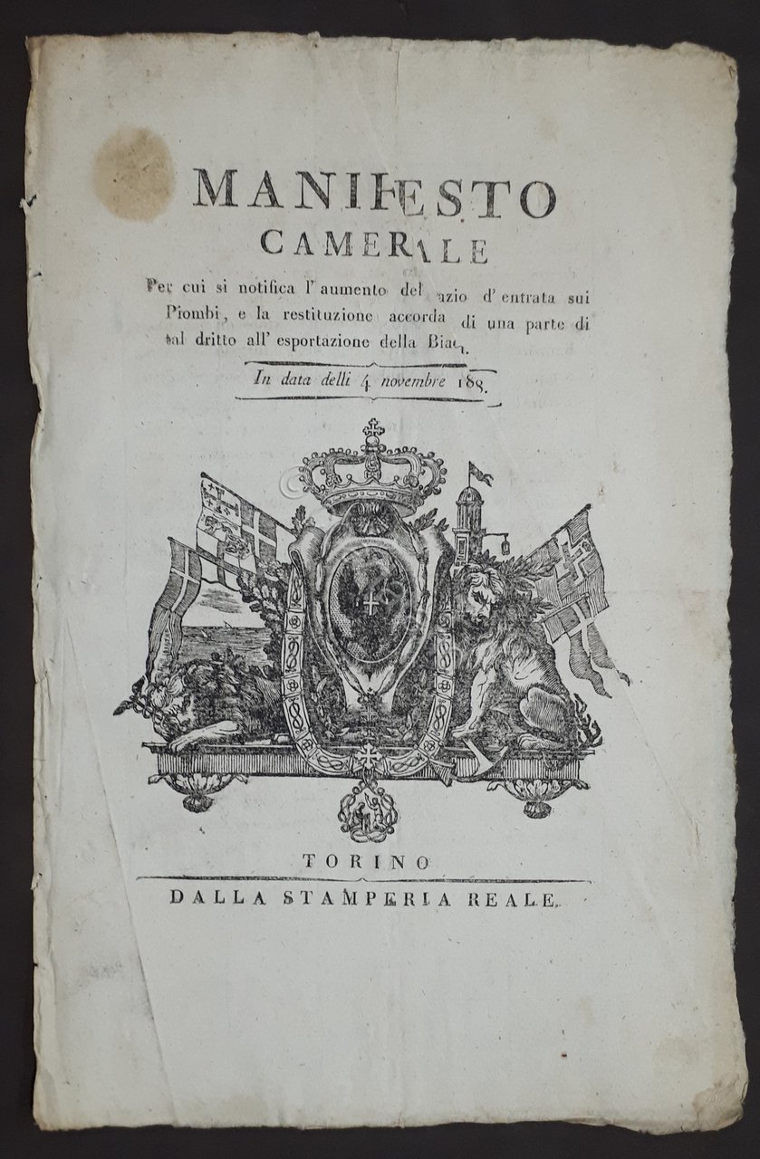 Manifesto Camerale - Dazio entrata sui Piombi e esportazione della …