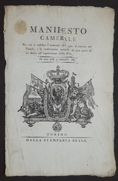 Manifesto Camerale - Dazio entrata sui Piombi e esportazione della …