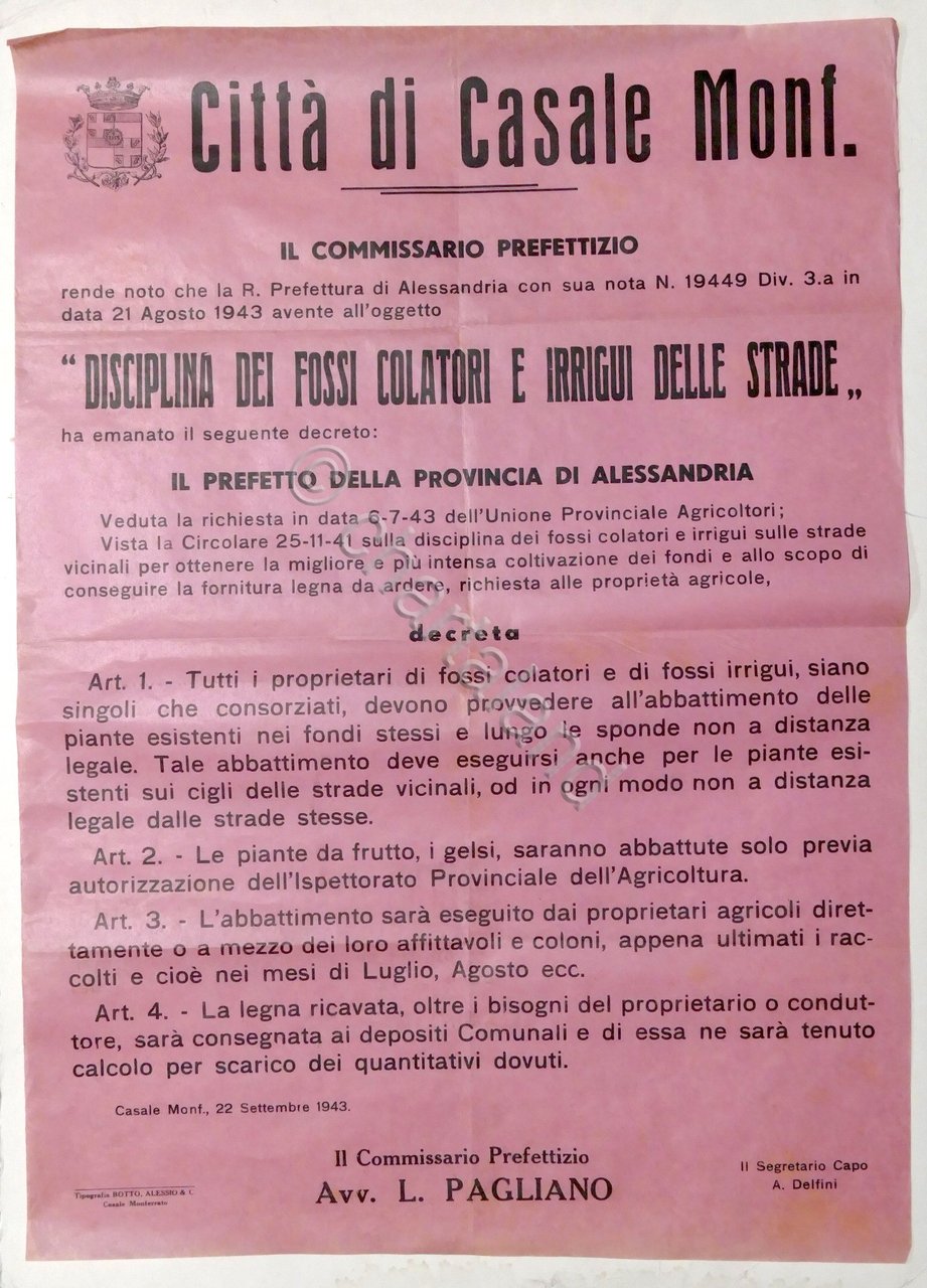 Manifesto Casale Monferrato - Disciplina dei fossi colatori e irrigui …
