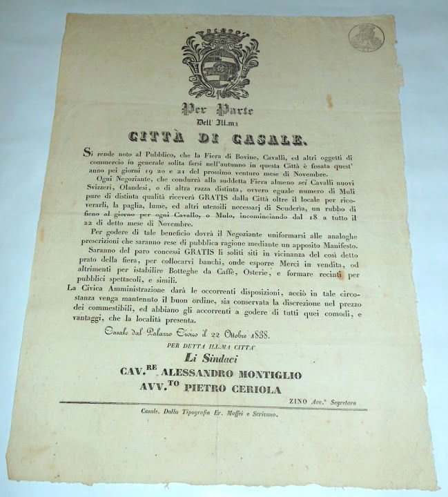 Manifesto Casale Monferrato Fiera Bovini Ricompense x Cavalli di Razza …