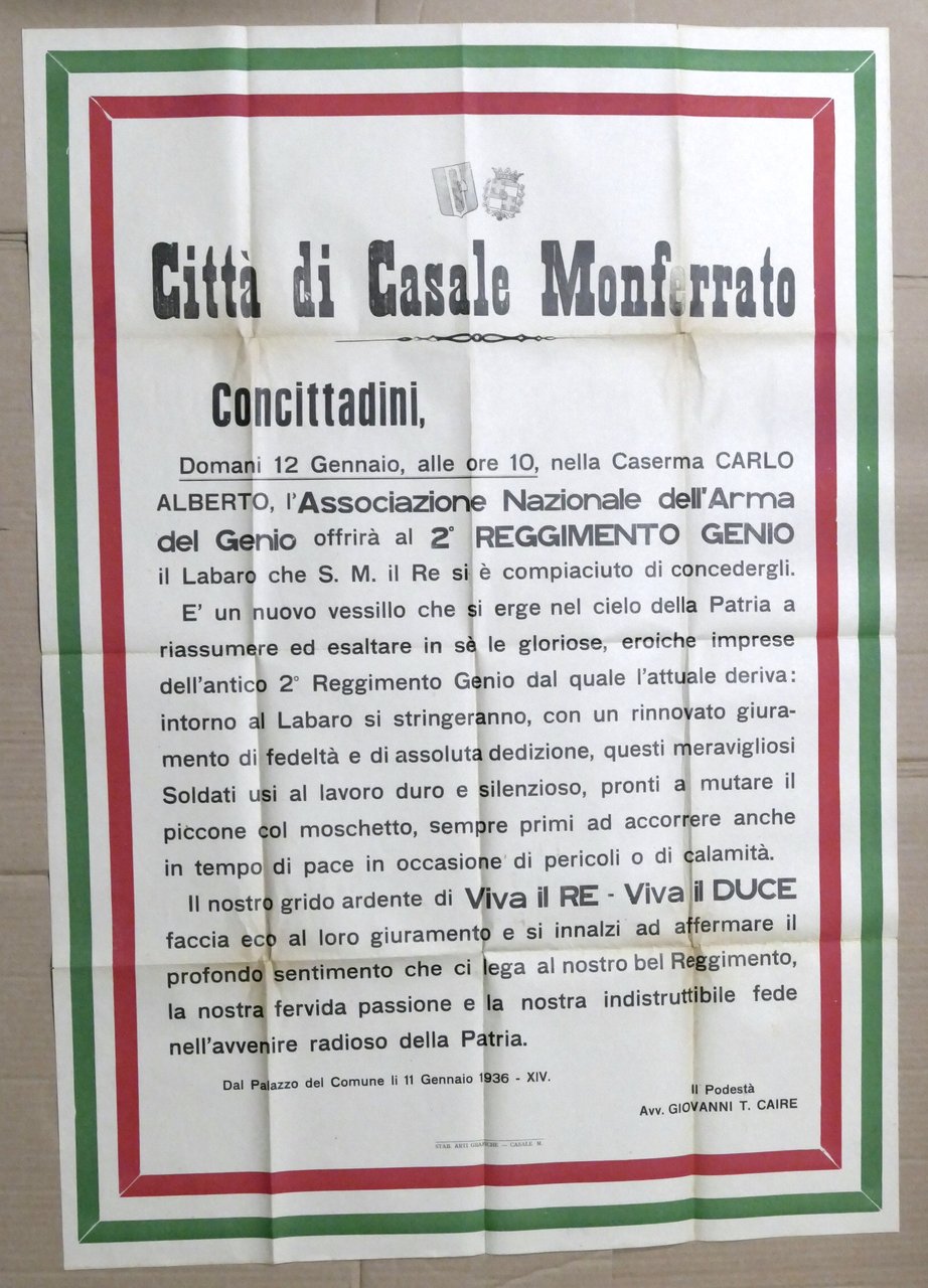 Manifesto Città di Casale - Avviso consegna Labaro al 2° …