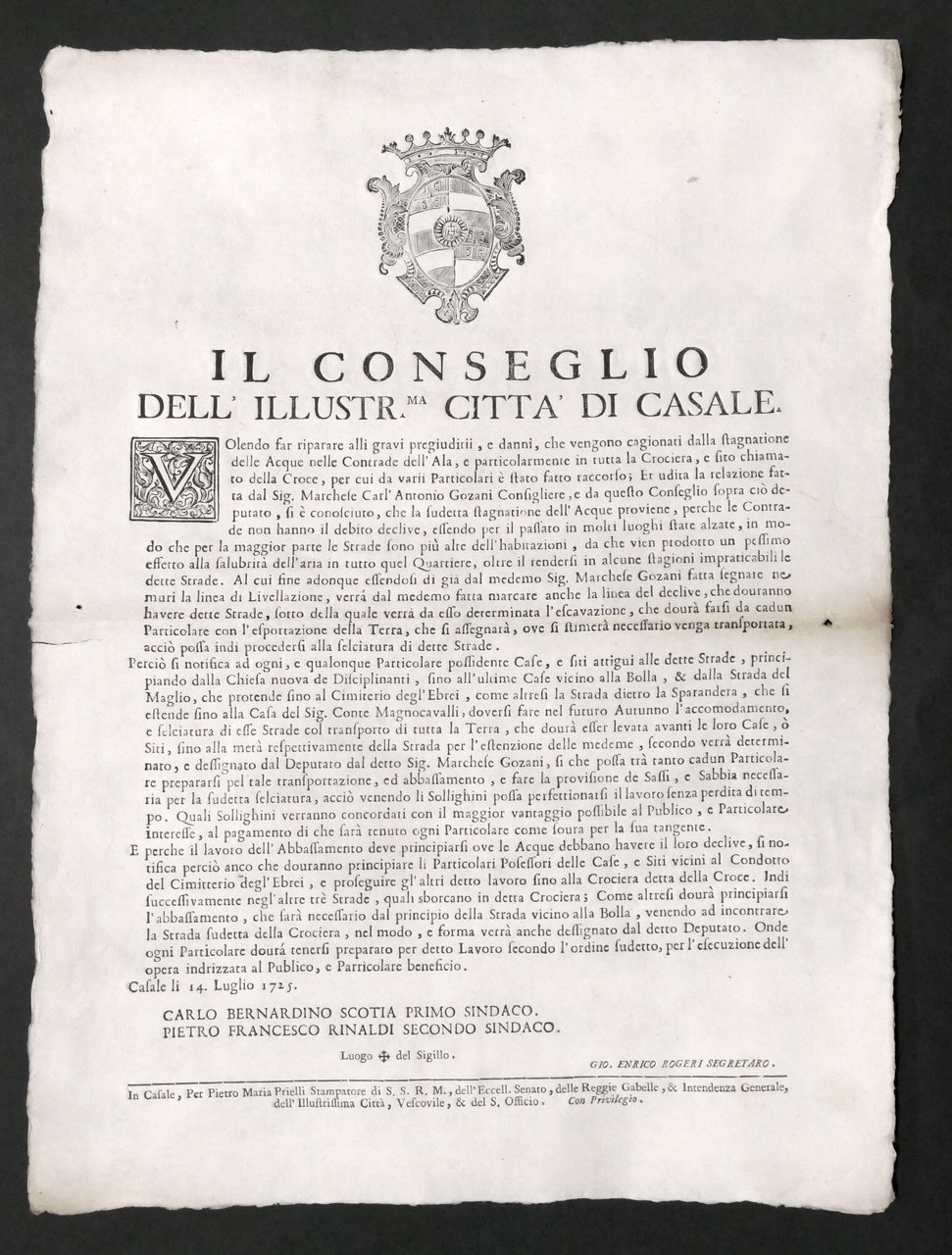 Manifesto Città di Casale - Lavori causa stagnazione acqua Contrade …