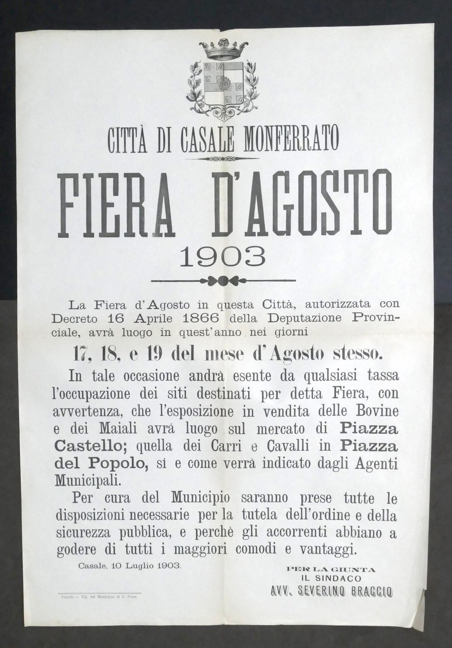 Manifesto Città di Casale Monferrato - Fiera d'Agosto - 1903