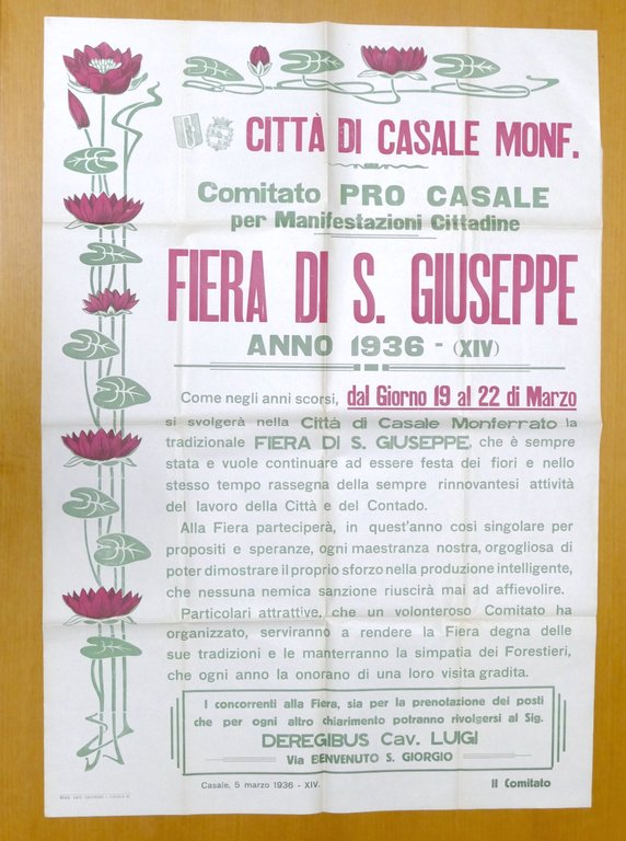 Manifesto Città di Casale Monferrato - Fiera di San Giuseppe - anno 1936