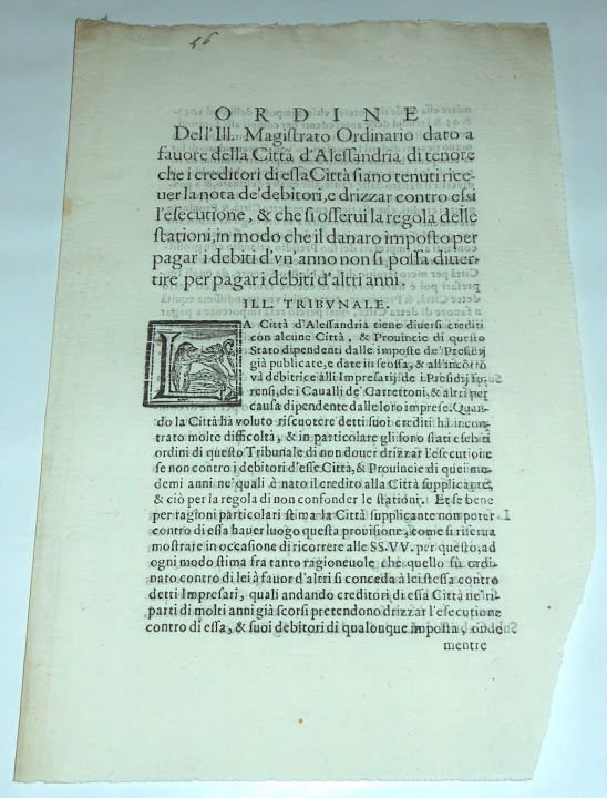 Manifesto Crediti e Debiti della Città di Alessandria 1646 | Immagine principale