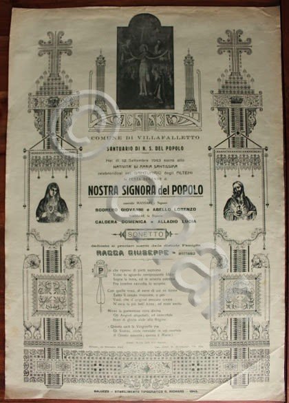 Manifesto devozionale - Nostra Signora del Popolo santuario Villafalletto 1943