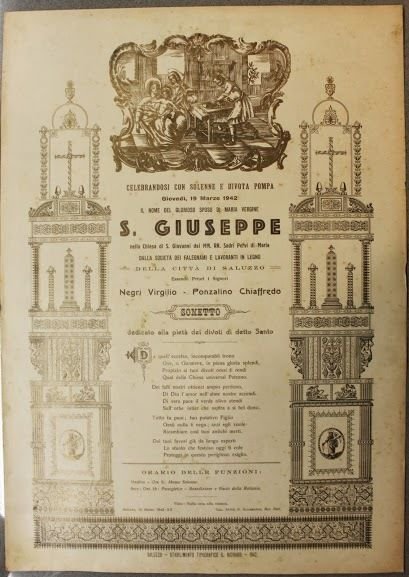 Manifesto devozionale Saluzzo - San Giuseppe - preghiera 1942