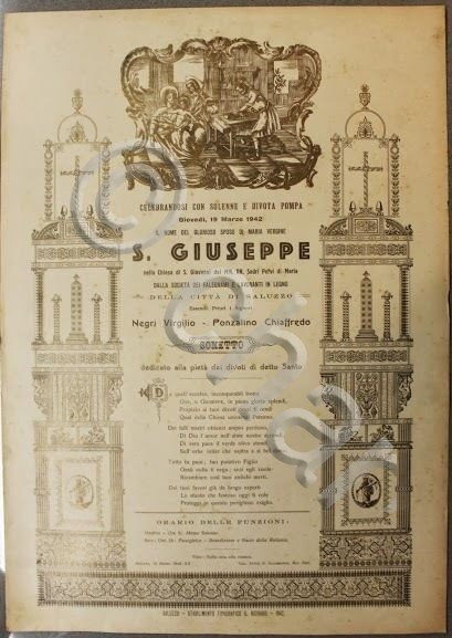 Manifesto devozionale Saluzzo - San Giuseppe - preghiera 1942