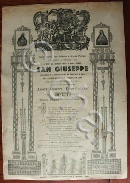 Manifesto devozionale Saluzzo - San Giuseppe - preghiera devoti 1944