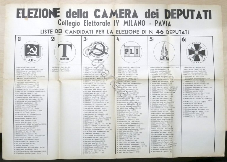 Manifesto Liste Candidati Elezione Camera Deputati Collegio IV Milano Pavia … | Immagine Gallery 1
