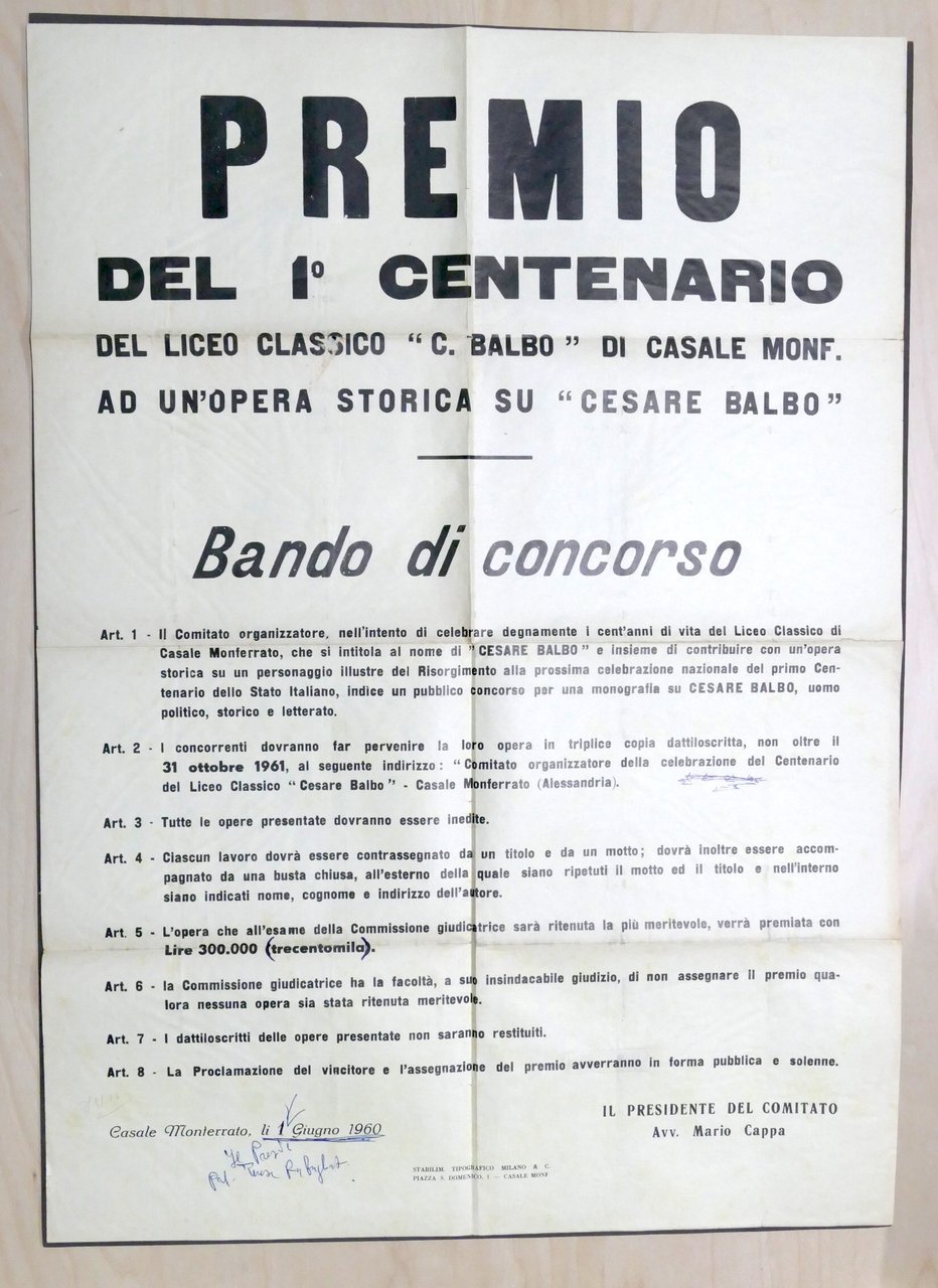 Manifesto Premio 1° Centenario Liceo Classico C. Balbo Casale - …