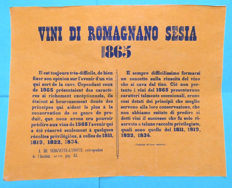 Manifesto pubblicitario - Vini di Romagnano Sesia - 1865