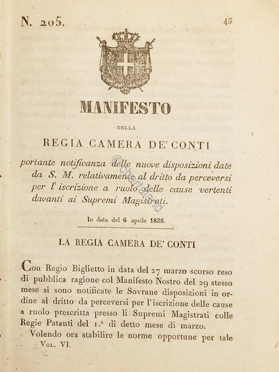 Manifesto Regia Camera De Conti - Ruolo delle cause vertenti …