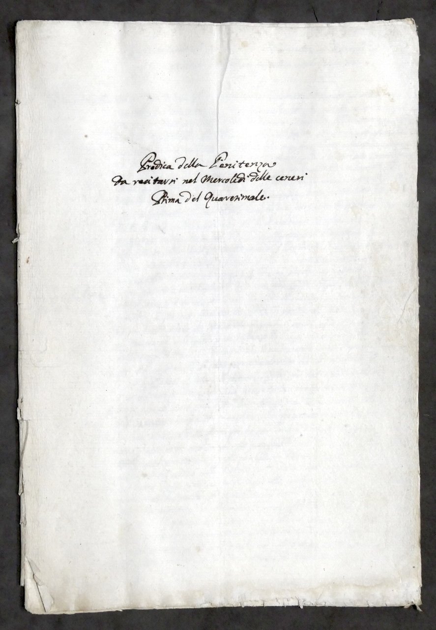 Manoscritto - Predica della Penitenza per Mercoledì delle Ceneri - …