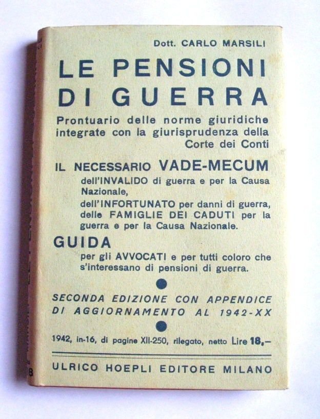 Manuali Hoepli - Le pensioni di guerra - ed. 1943