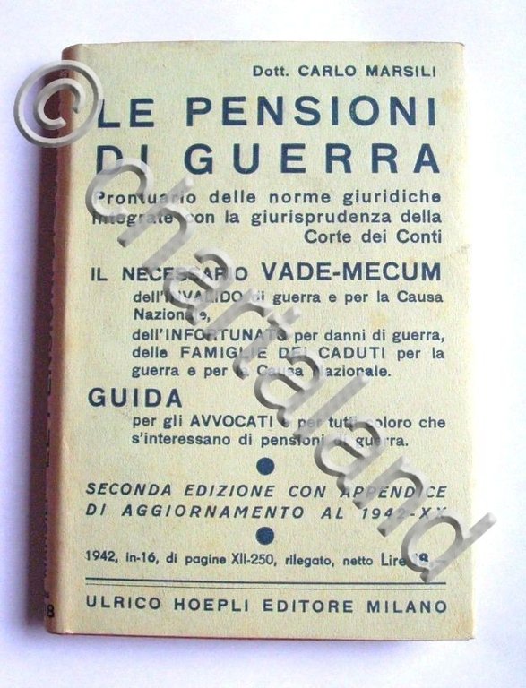 Manuali Hoepli - Le pensioni di guerra - ed. 1943