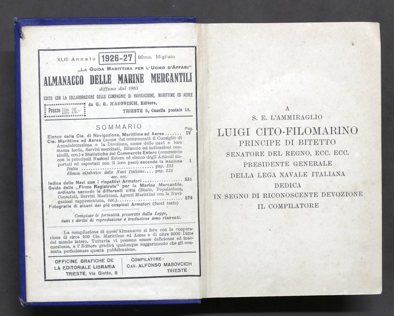 Marina - Almanacco delle Marine Mercantili - Annata 1926 / …