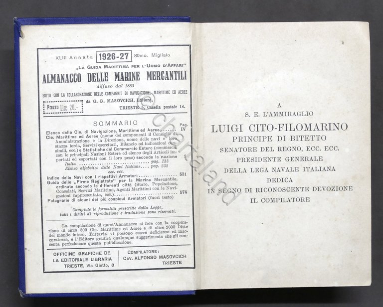 Marina - Almanacco delle Marine Mercantili - Annata 1926 / …