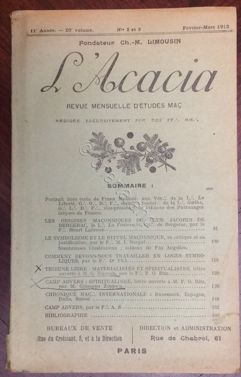 Massoneria - Limousin - L'Acacia - Revue mensuelle d'etude Mac …