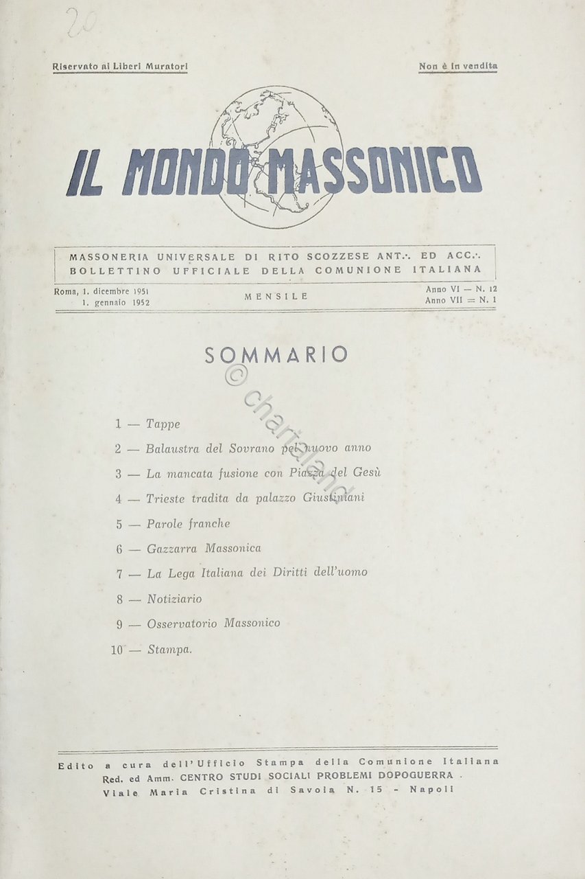 Massoneria Rivista - Il Mondo Massonico N. 12 Dicembre 1951 …