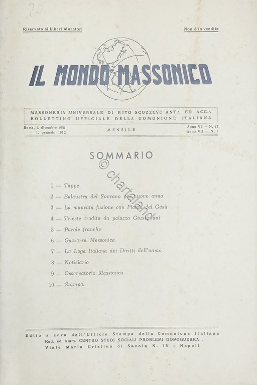 Massoneria Rivista - Il Mondo Massonico N. 12 Dicembre 1951 …