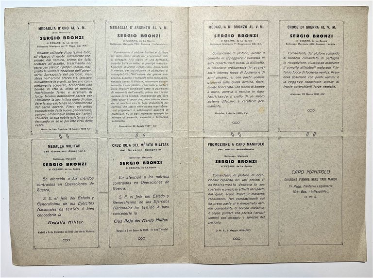 Medaglia d'Oro - Sergio Bronzi - 1912 - 1938