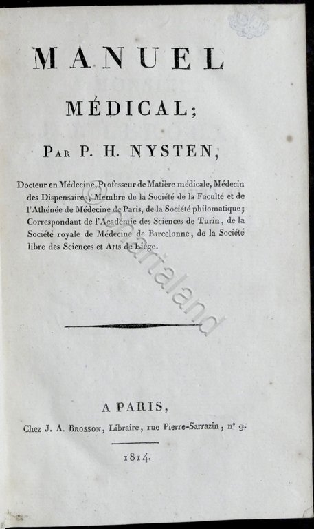 Medicina - P. H. Nysten - Manuel Medical - 1^ …