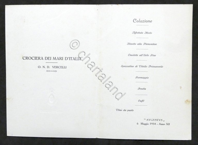 Menù Crociera dei Mari d'Italia - O.N.D. Vercelli - Nave …