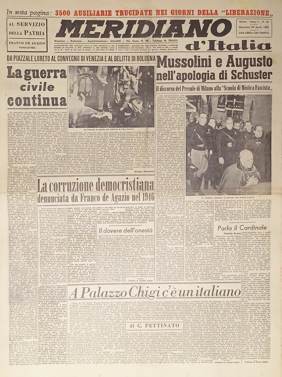 Meridiano d'italia N. 18 - 1950 Mussolini e Augusto nell'apologia … | Immagine principale
