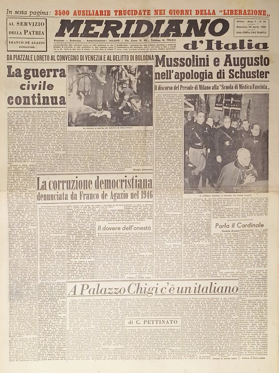 Meridiano d'italia N. 18 - 1950 Mussolini e Augusto nell'apologia di Schuster