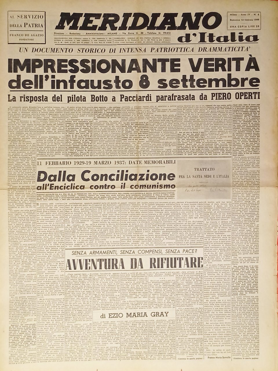 Meridiano d'italia N. 6 - 1949 Impressionante verità dell'infausto 8 … | Immagine principale