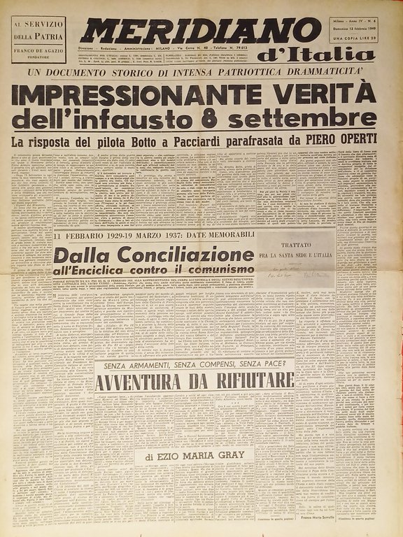 Meridiano d'italia N. 6 - 1949 Impressionante verità dell'infausto 8 Settembre